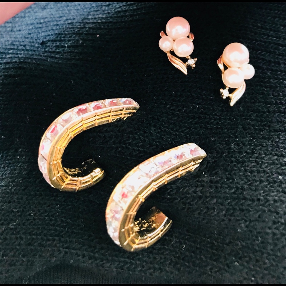 BEAUTIFUL EARRINGS CRYSTALS PEARLS GOLD PLATED